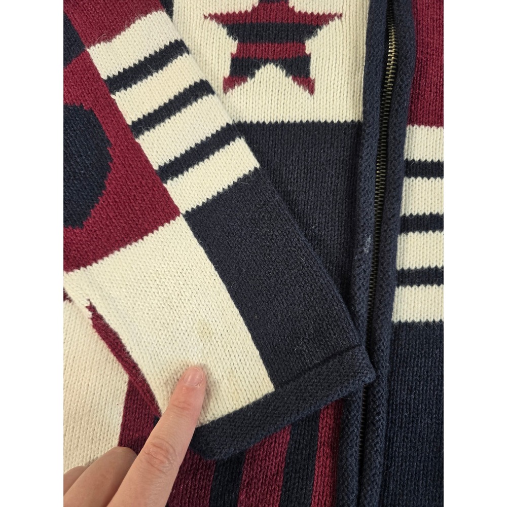 Y2K Christopher & Banks Zip Knit Cardigan Womens M USA Americana Patchwork Star - Picture 12 of 14